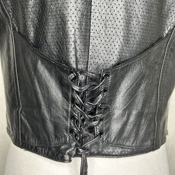 Harley Davidson Women's Leather Black Vest Lace Up Back - Picture 9 of 16
